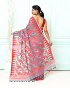 Piyari Fashion Women's Gray Red Cotton Silk Jamdani Saree - Distacart