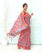 Piyari Fashion Women's Gray Red Cotton Silk Jamdani Saree - Distacart