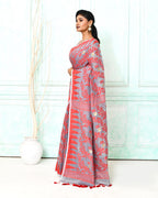 Piyari Fashion Women's Gray Red Cotton Silk Jamdani Saree - Distacart