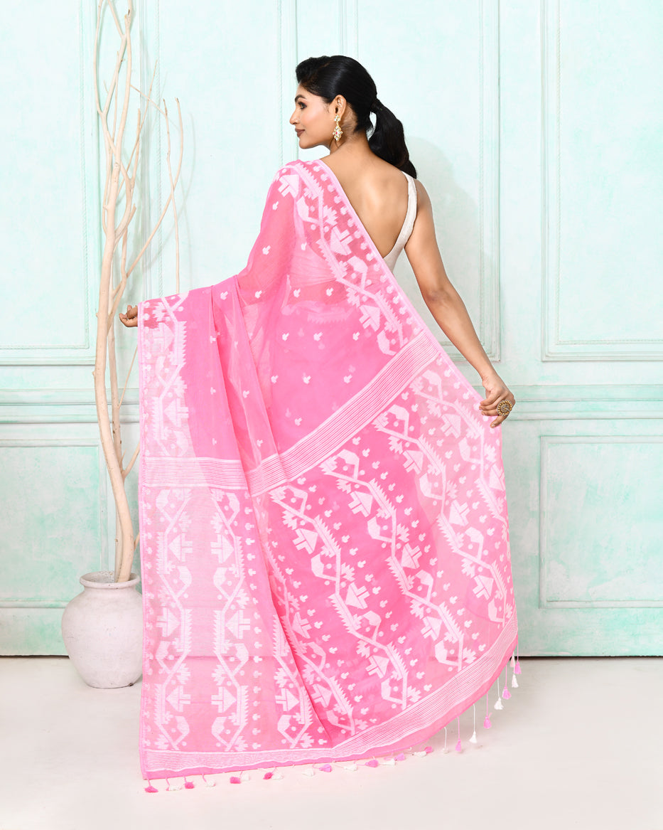 Piyari Fashion Women's Pink Cotton Silk Jamdani Saree - Distacart