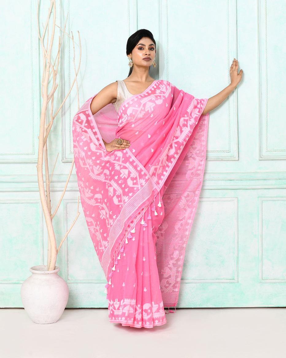 Piyari Fashion Women's Pink Cotton Silk Jamdani Saree - Distacart