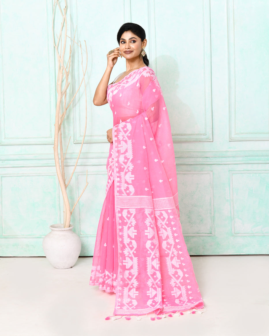 Piyari Fashion Women's Pink Cotton Silk Jamdani Saree - Distacart