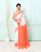 Piyari Fashion Women's White Orange Cotton Silk Jamdani Saree - Distacart