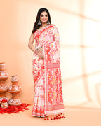 Piyari Fashion Women's Off White Red Cotton Silk Jamdani Saree - Distacart