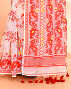 Piyari Fashion Women's Off White Red Cotton Silk Jamdani Saree - Distacart