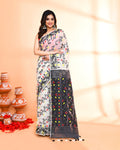 Piyari Fashion Women's Off White Black Cotton Silk Jamdani Saree - Distacart