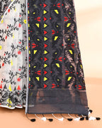 Piyari Fashion Women's Off White Black Cotton Silk Jamdani Saree - Distacart
