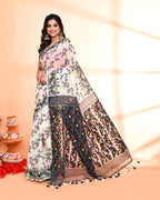Piyari Fashion Women's Off White Black Cotton Silk Jamdani Saree - Distacart