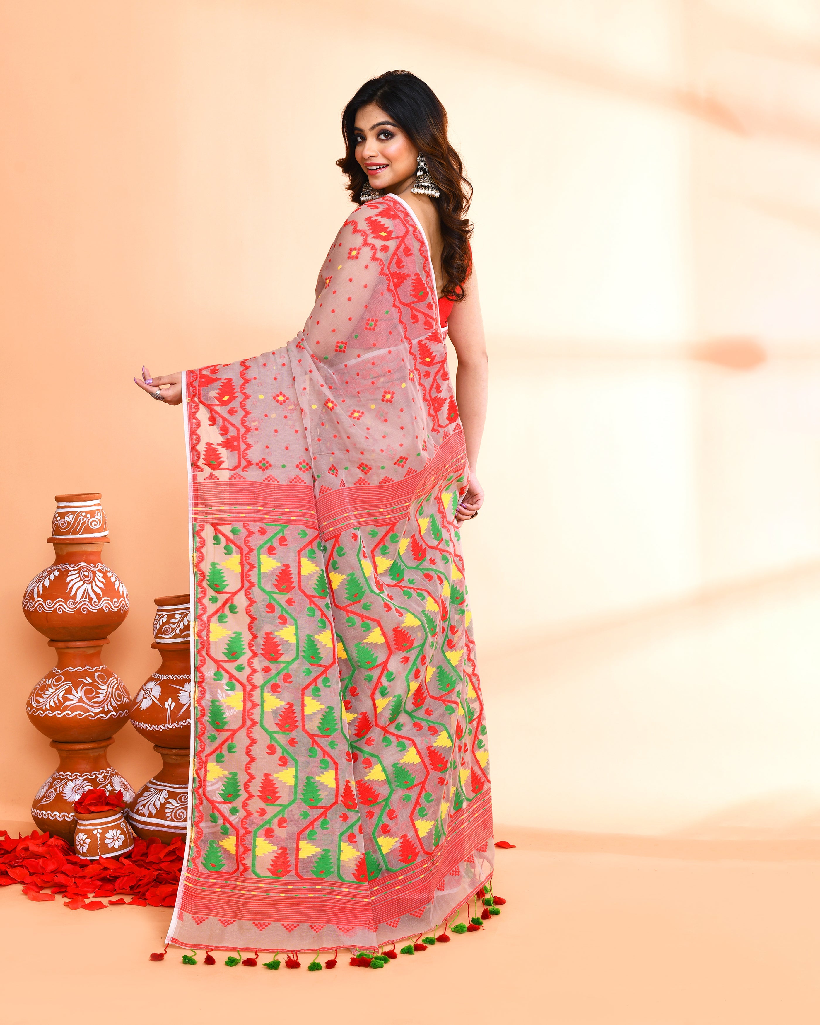 Piyari Fashion Women's Cane Beige Cotton Silk Jamdani Saree - Distacart