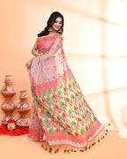 Piyari Fashion Women's Cane Beige Cotton Silk Jamdani Saree - Distacart