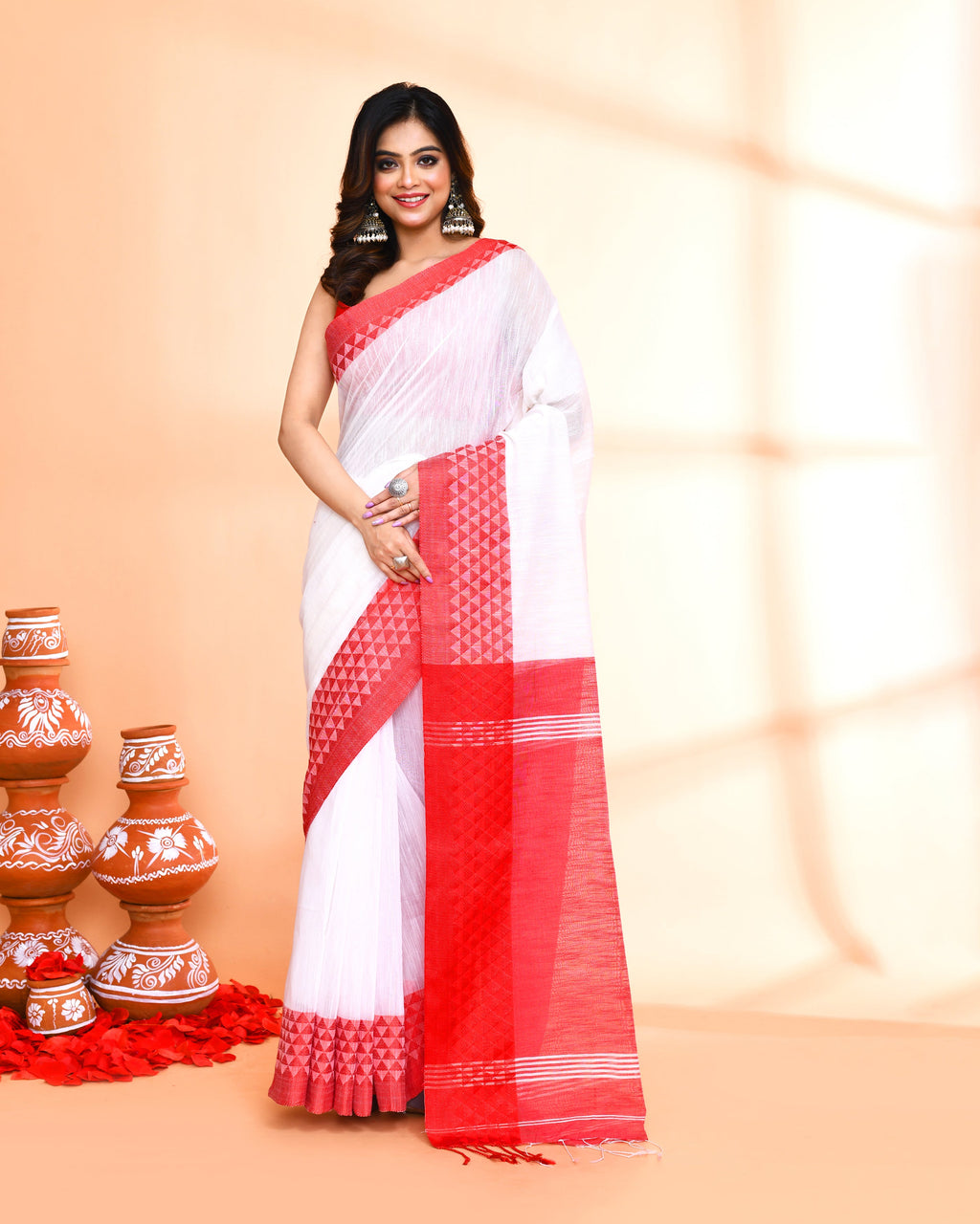 Piyari Fashion Women`s Cotton Silk White Handloom Saree With Blouse - Distacart