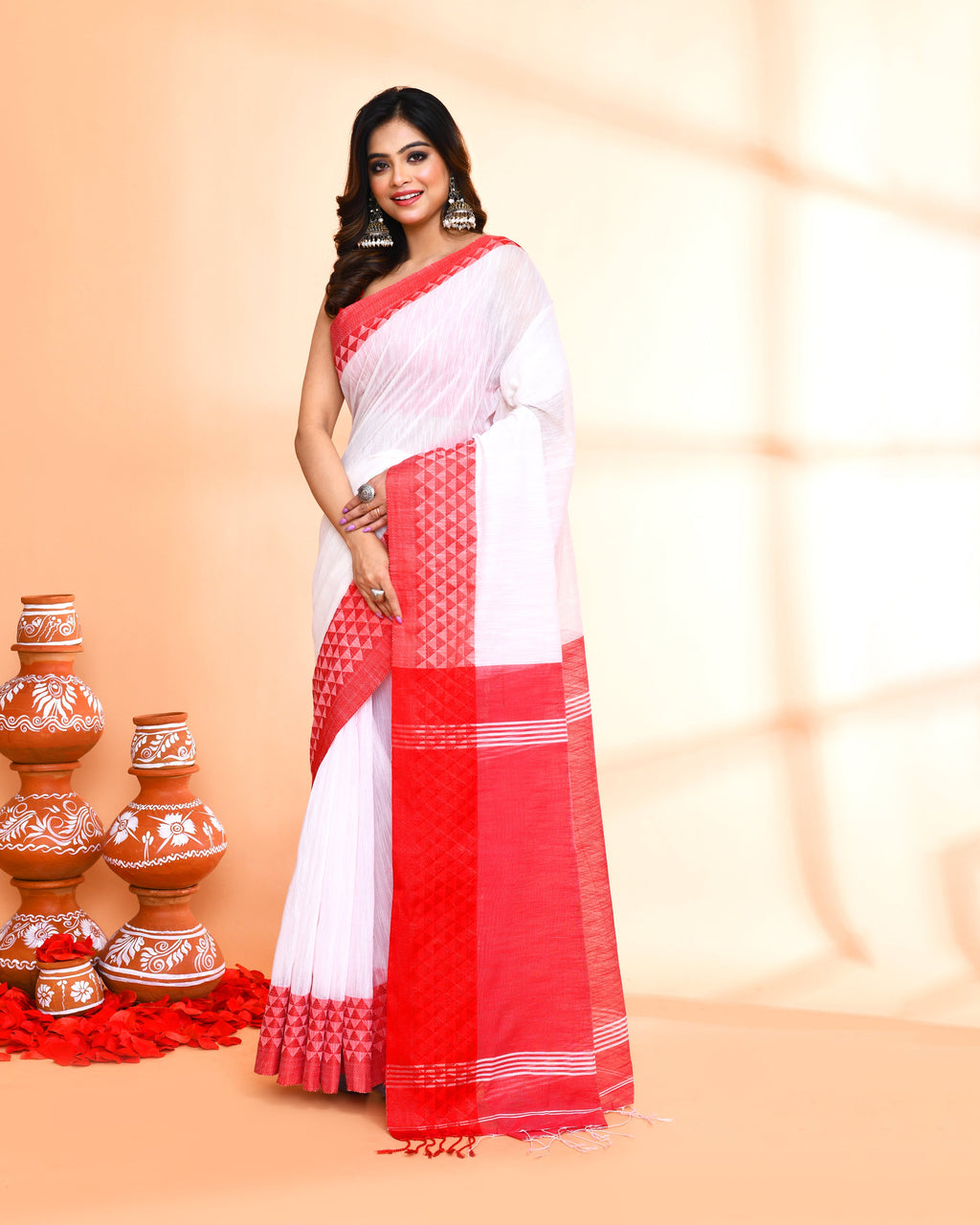 Piyari Fashion Women`s Cotton Silk White Handloom Saree With Blouse - Distacart