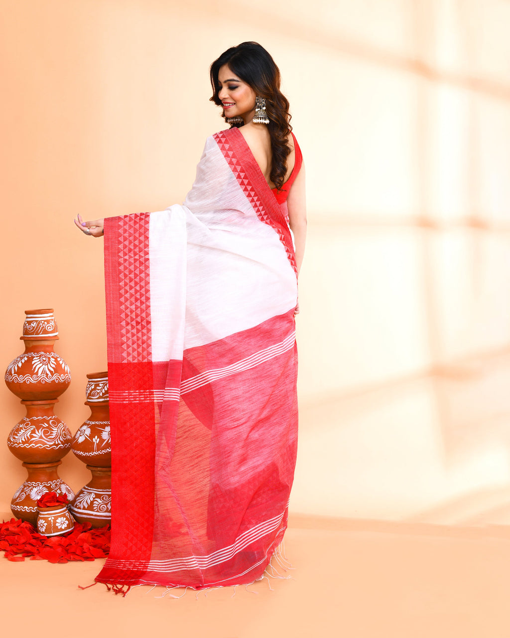 Piyari Fashion Women`s Cotton Silk White Handloom Saree With Blouse - Distacart