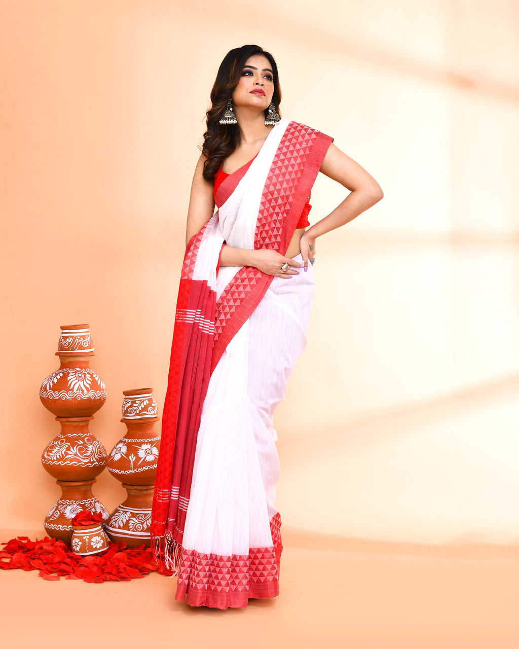 Piyari Fashion Women`s Cotton Silk White Handloom Saree With Blouse - Distacart