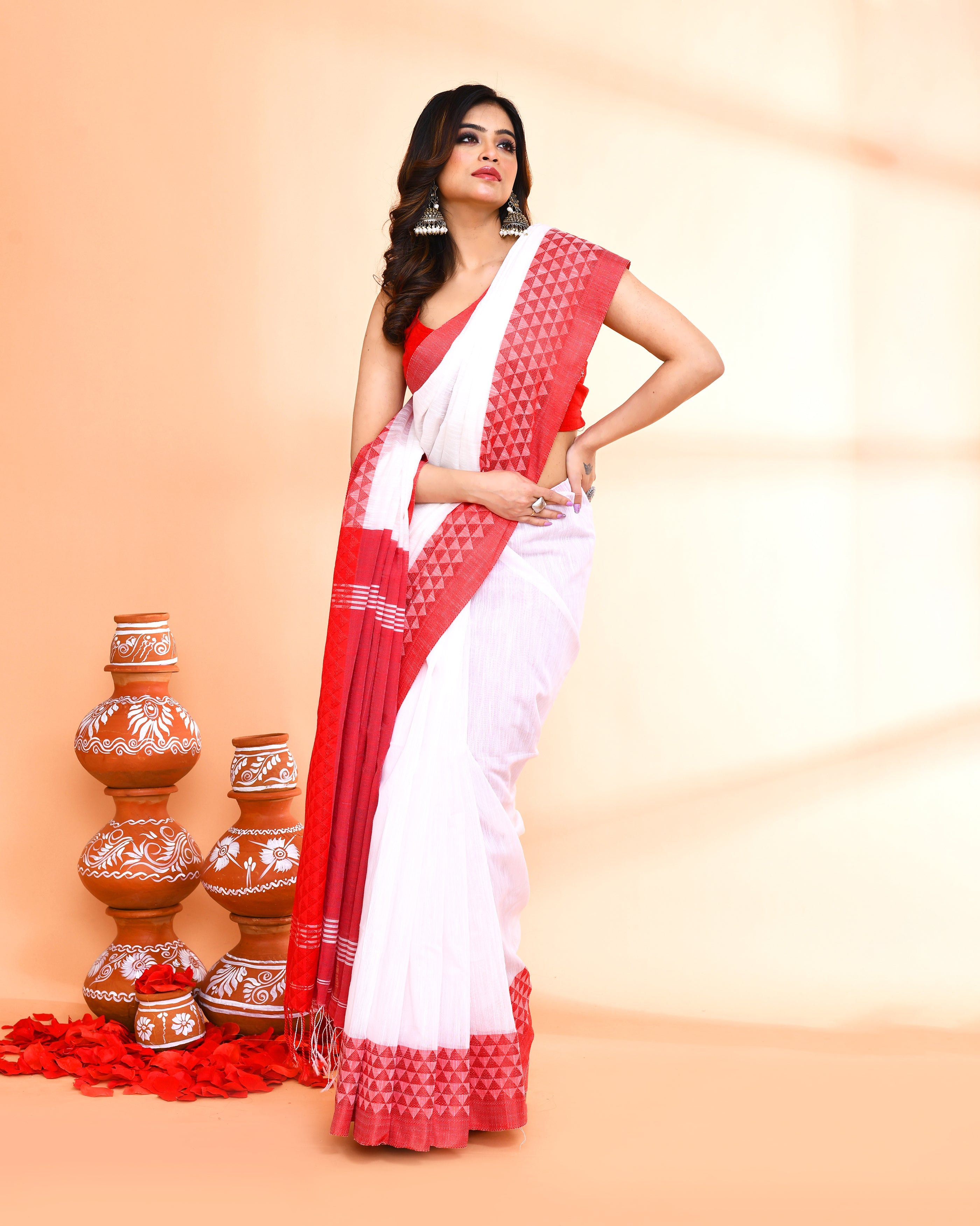 Piyari Fashion Women`s Cotton Silk White Handloom Saree With Blouse - Distacart