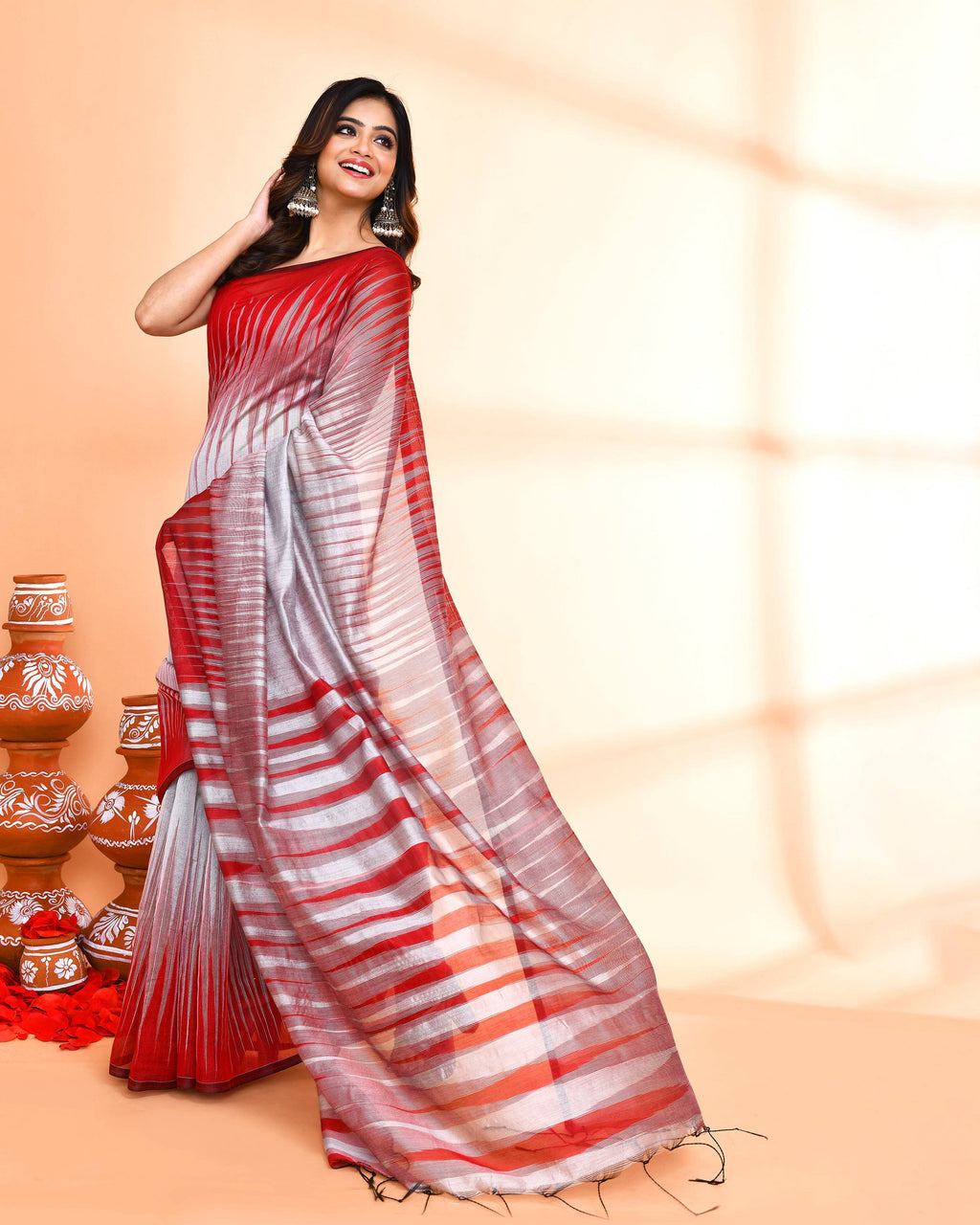 Piyari Fashion Women`s Cotton Silk Silver Handloom Saree With Blouse - Distacart