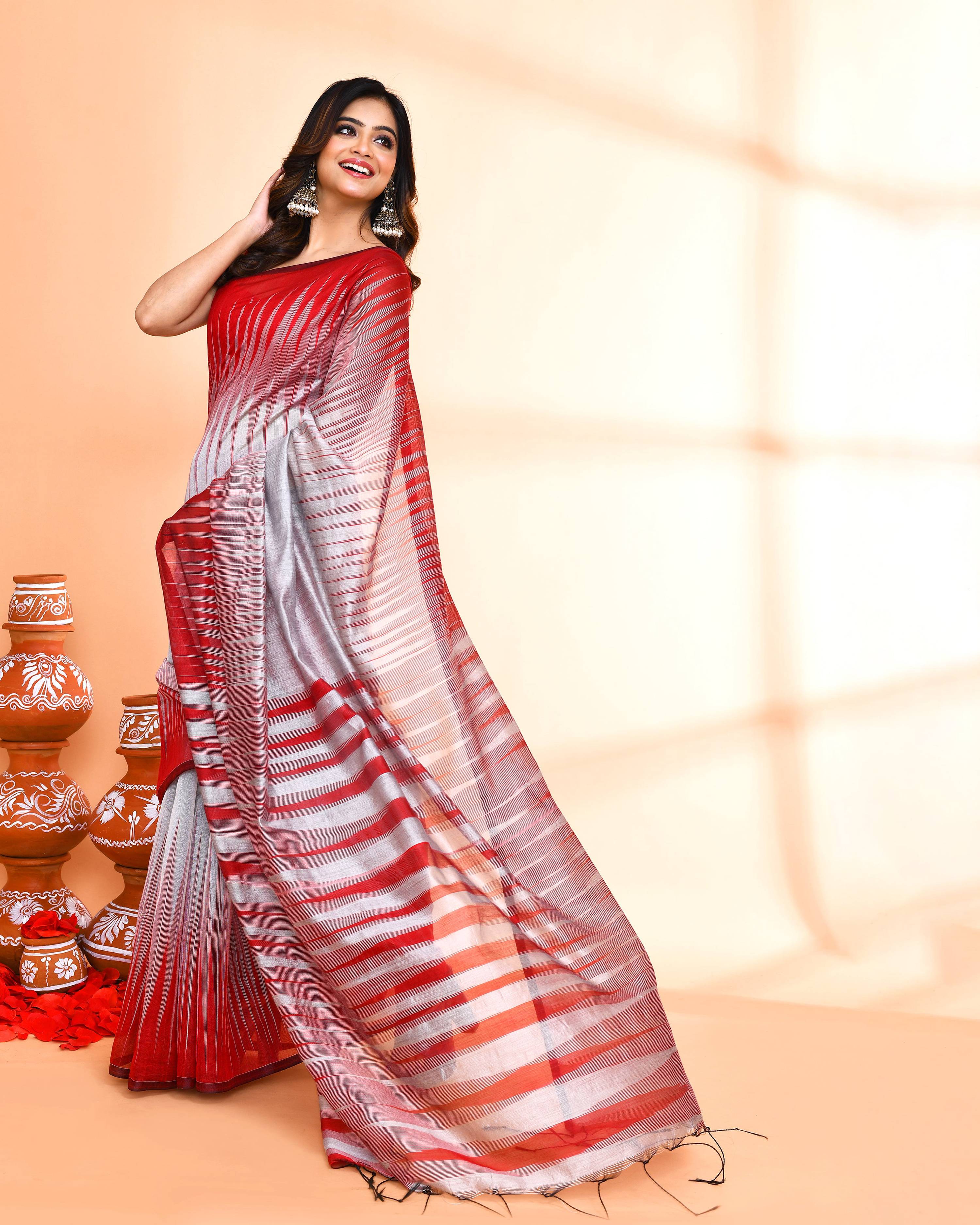 Piyari Fashion Women`s Cotton Silk Silver Handloom Saree With Blouse - Distacart