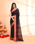 Piyari Fashion Women`s Cotton Silk Black Handloom Saree With Blouse - Distacart