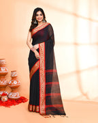 Piyari Fashion Women`s Cotton Silk Black Handloom Saree With Blouse - Distacart