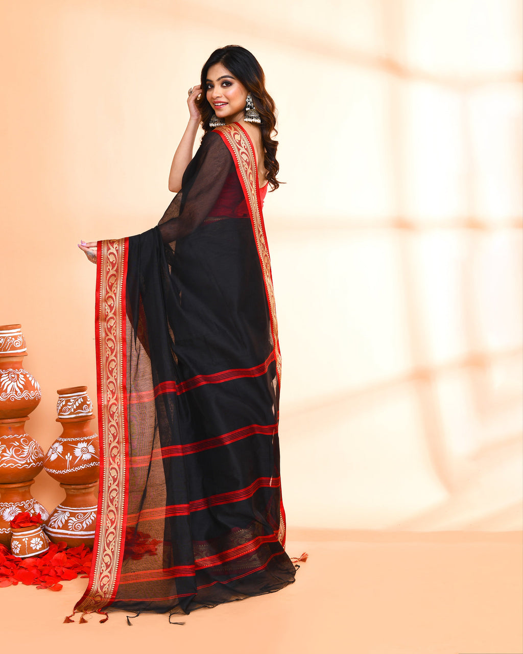 Piyari Fashion Women`s Cotton Silk Black Handloom Saree With Blouse - Distacart