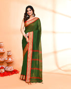 Piyari Fashion Women`s Cotton Silk Moss Green Handloom Saree With Blouse - Distacart