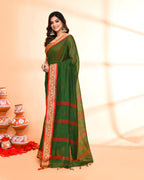Piyari Fashion Women`s Cotton Silk Moss Green Handloom Saree With Blouse - Distacart