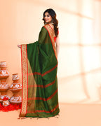Piyari Fashion Women`s Cotton Silk Moss Green Handloom Saree With Blouse - Distacart