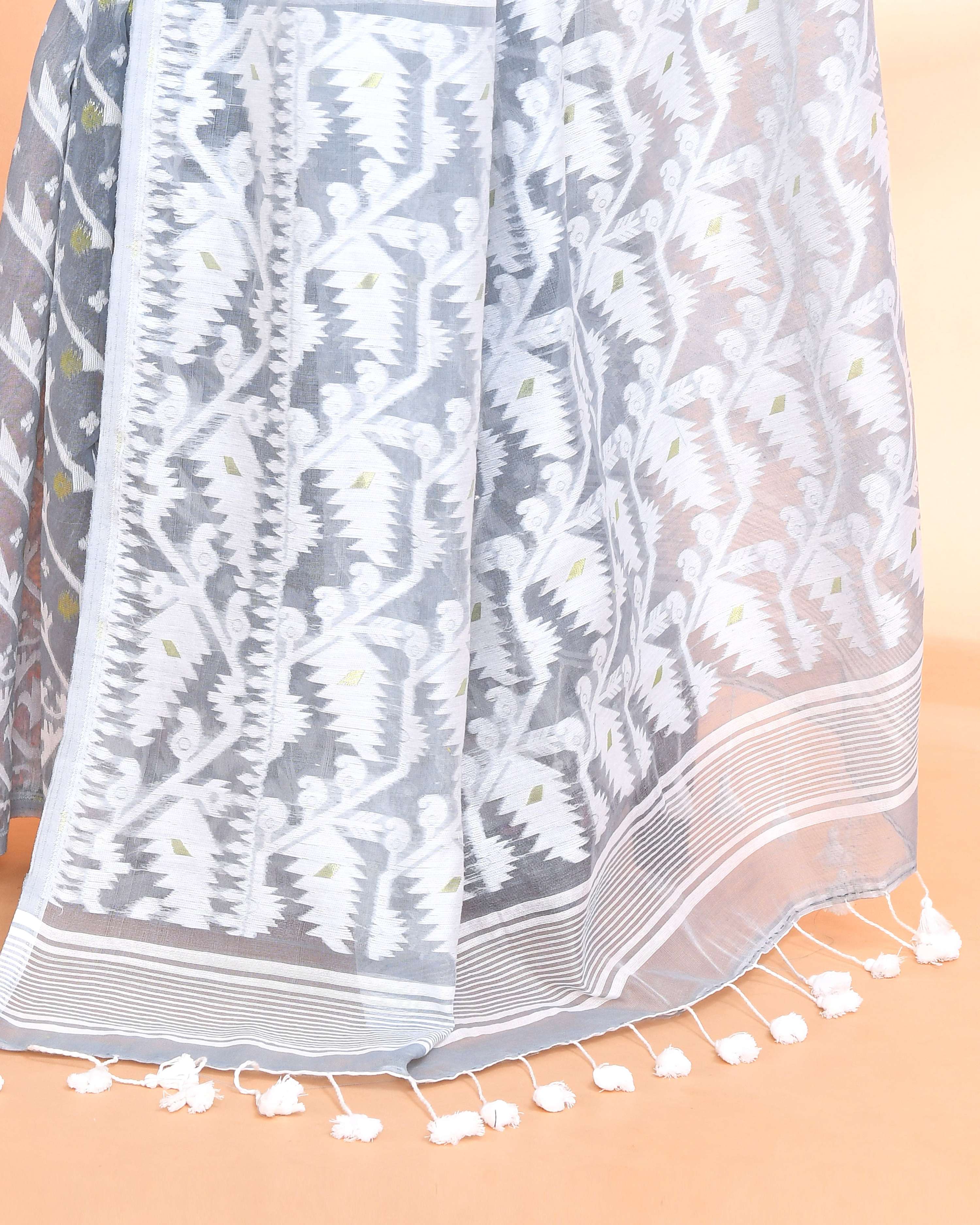 Piyari Fashion Women's Pebble Grey Cotton Silk Jamdani Saree - Distacart