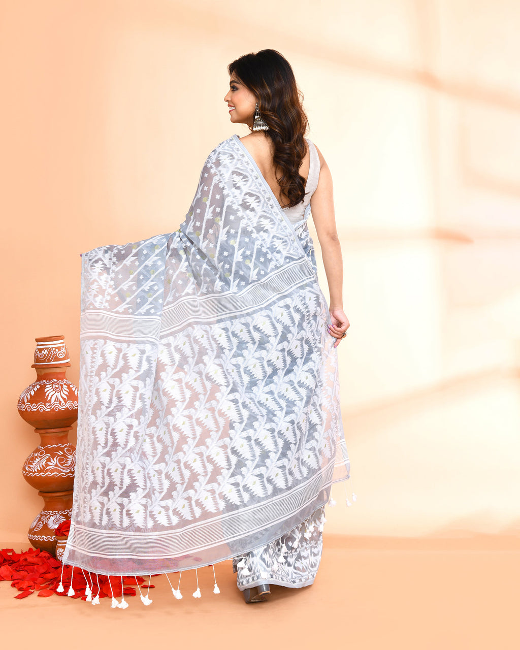 Piyari Fashion Women's Pebble Grey Cotton Silk Jamdani Saree - Distacart