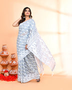 Piyari Fashion Women's Pebble Grey Cotton Silk Jamdani Saree - Distacart