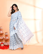 Piyari Fashion Women's Pebble Grey Cotton Silk Jamdani Saree - Distacart