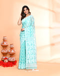 Piyari Fashion Women's Light Turquoise Cotton Silk Jamdani Saree - Distacart