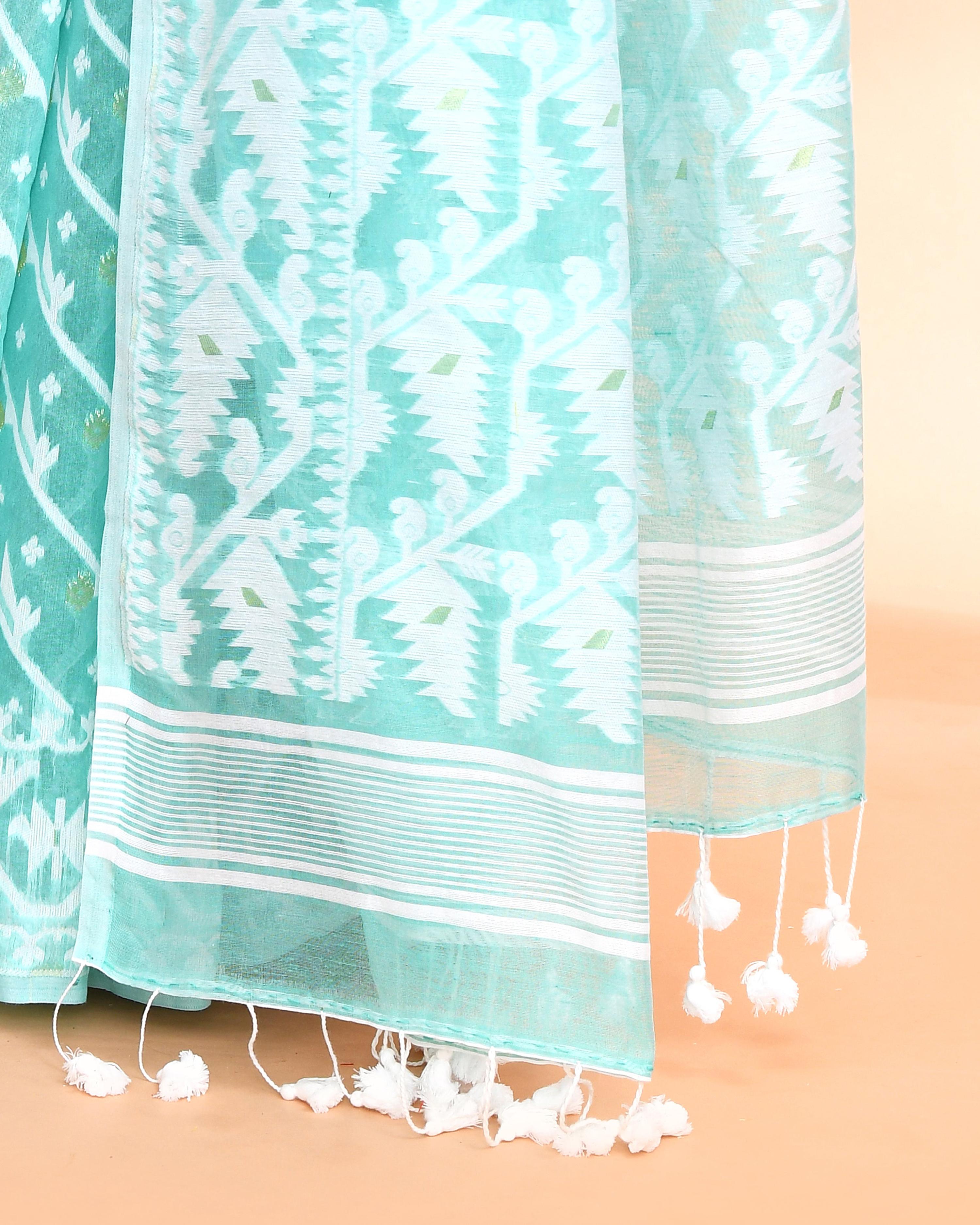 Piyari Fashion Women's Light Turquoise Cotton Silk Jamdani Saree - Distacart