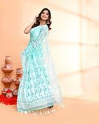 Piyari Fashion Women's Light Turquoise Cotton Silk Jamdani Saree - Distacart