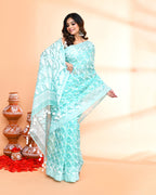 Piyari Fashion Women's Light Turquoise Cotton Silk Jamdani Saree - Distacart
