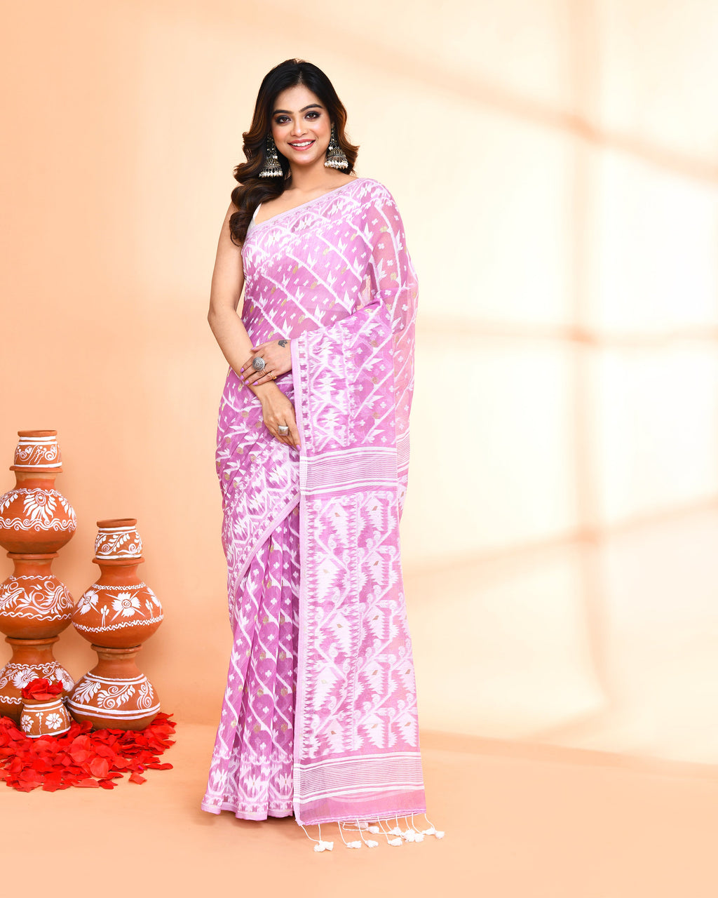 Piyari Fashion Women's Light Purple Cotton Silk Jamdani Saree - Distacart