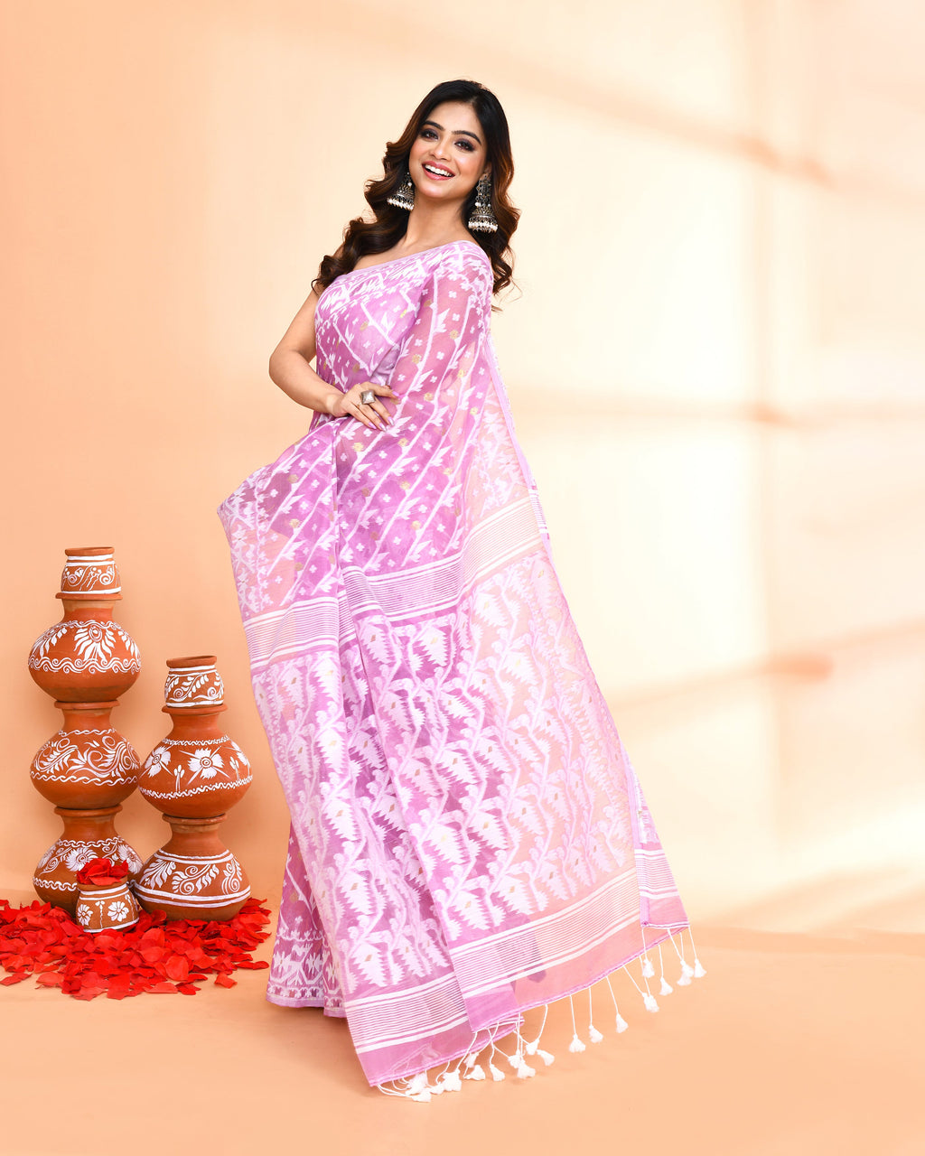 Piyari Fashion Women's Light Purple Cotton Silk Jamdani Saree - Distacart