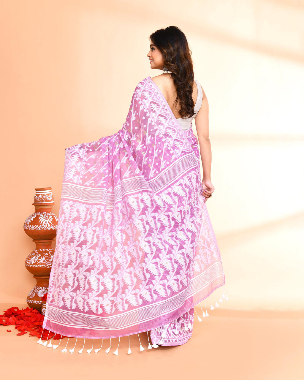 Piyari Fashion Women's Light Purple Cotton Silk Jamdani Saree - Distacart
