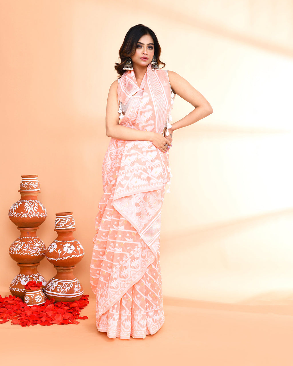 Piyari Fashion Women's Salmon Cotton Silk Jamdani Saree - Distacart