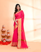 Piyari Fashion Women`s Cotton Silk Rani Pink Handloom Saree With Blouse - Distacart