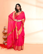 Piyari Fashion Women`s Cotton Silk Rani Pink Handloom Saree With Blouse - Distacart