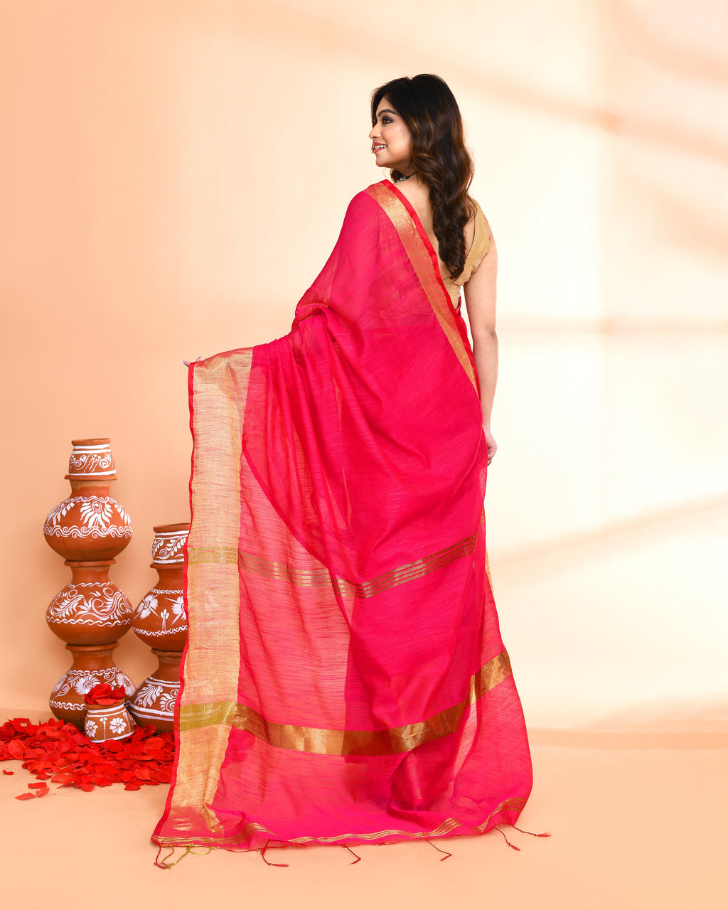 Piyari Fashion Women`s Cotton Silk Rani Pink Handloom Saree With Blouse - Distacart