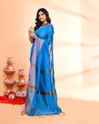 Piyari Fashion Women`s Cotton Silk Sky Blue Handloom Saree With Blouse - Distacart