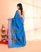 Piyari Fashion Women`s Cotton Silk Sky Blue Handloom Saree With Blouse - Distacart