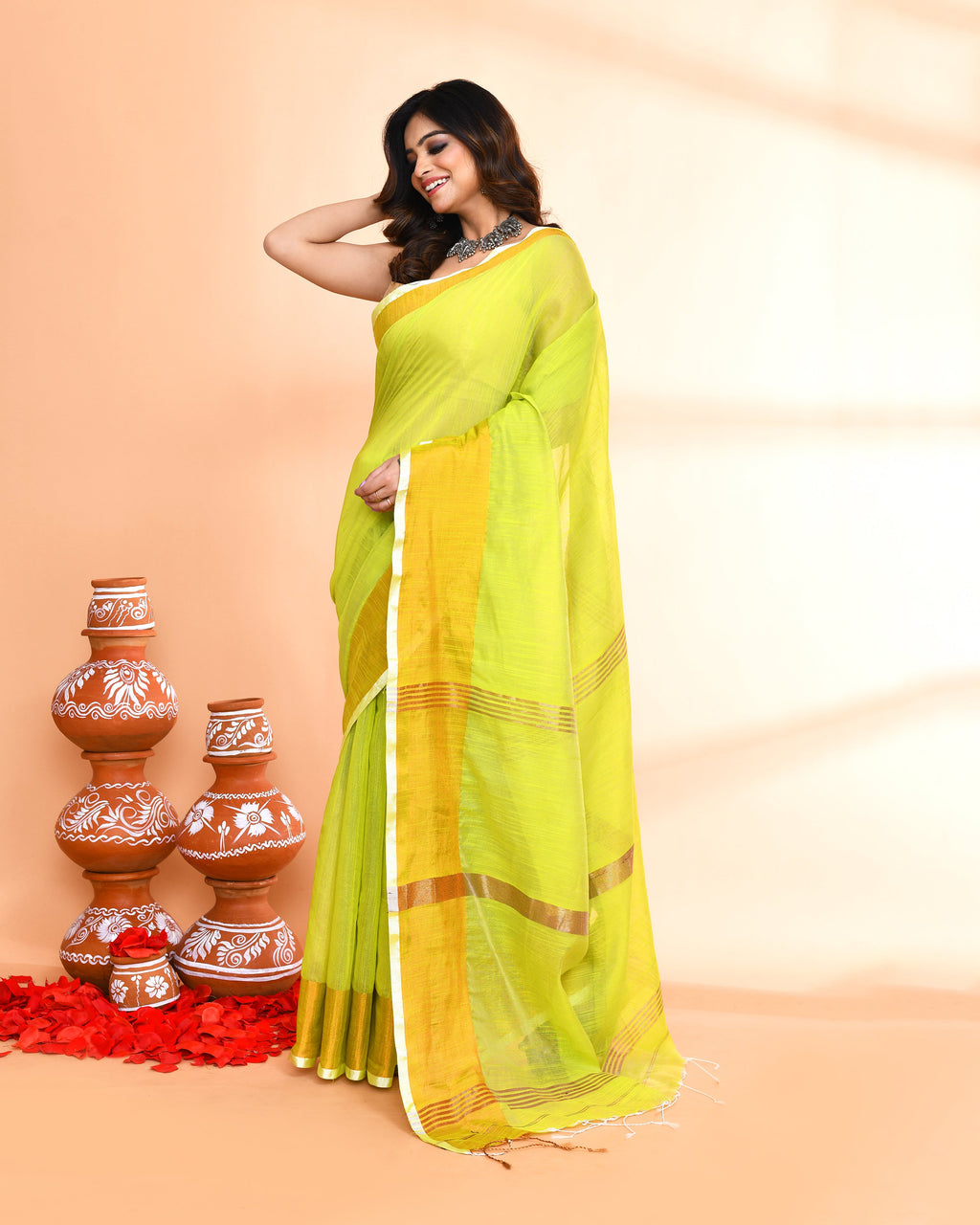Piyari Fashion Women`s Cotton Silk Lemon Handloom Saree With Blouse - Distacart