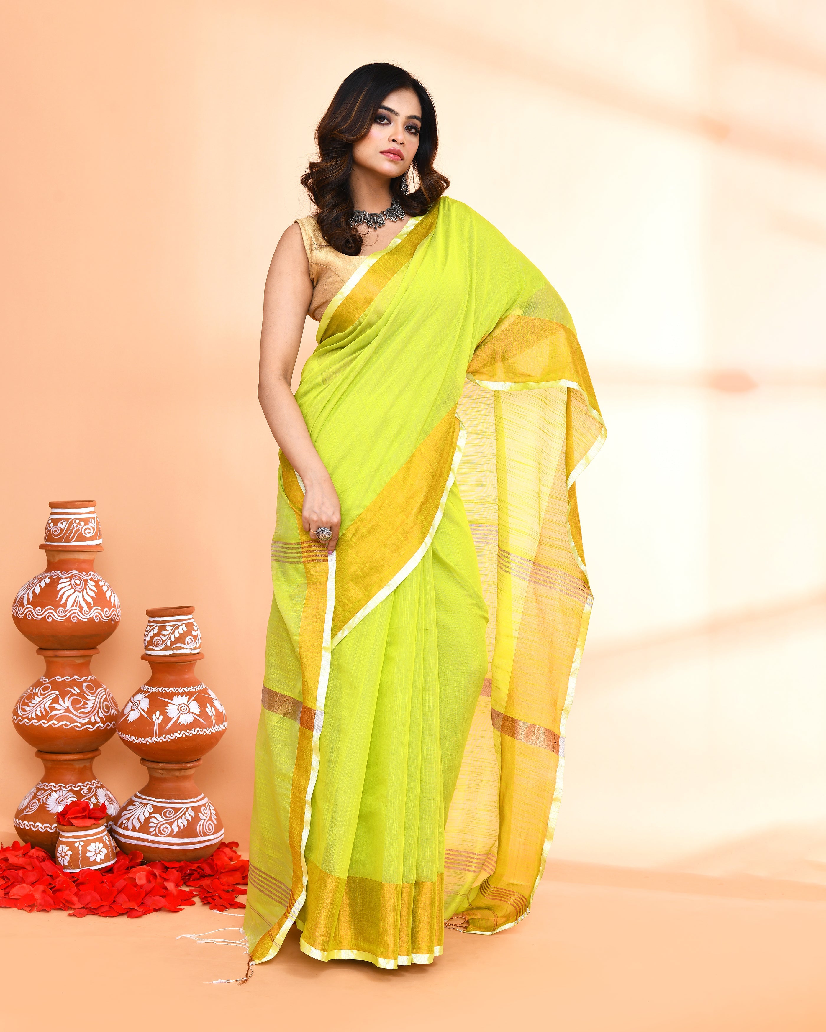 Piyari Fashion Women`s Cotton Silk Lemon Handloom Saree With Blouse - Distacart