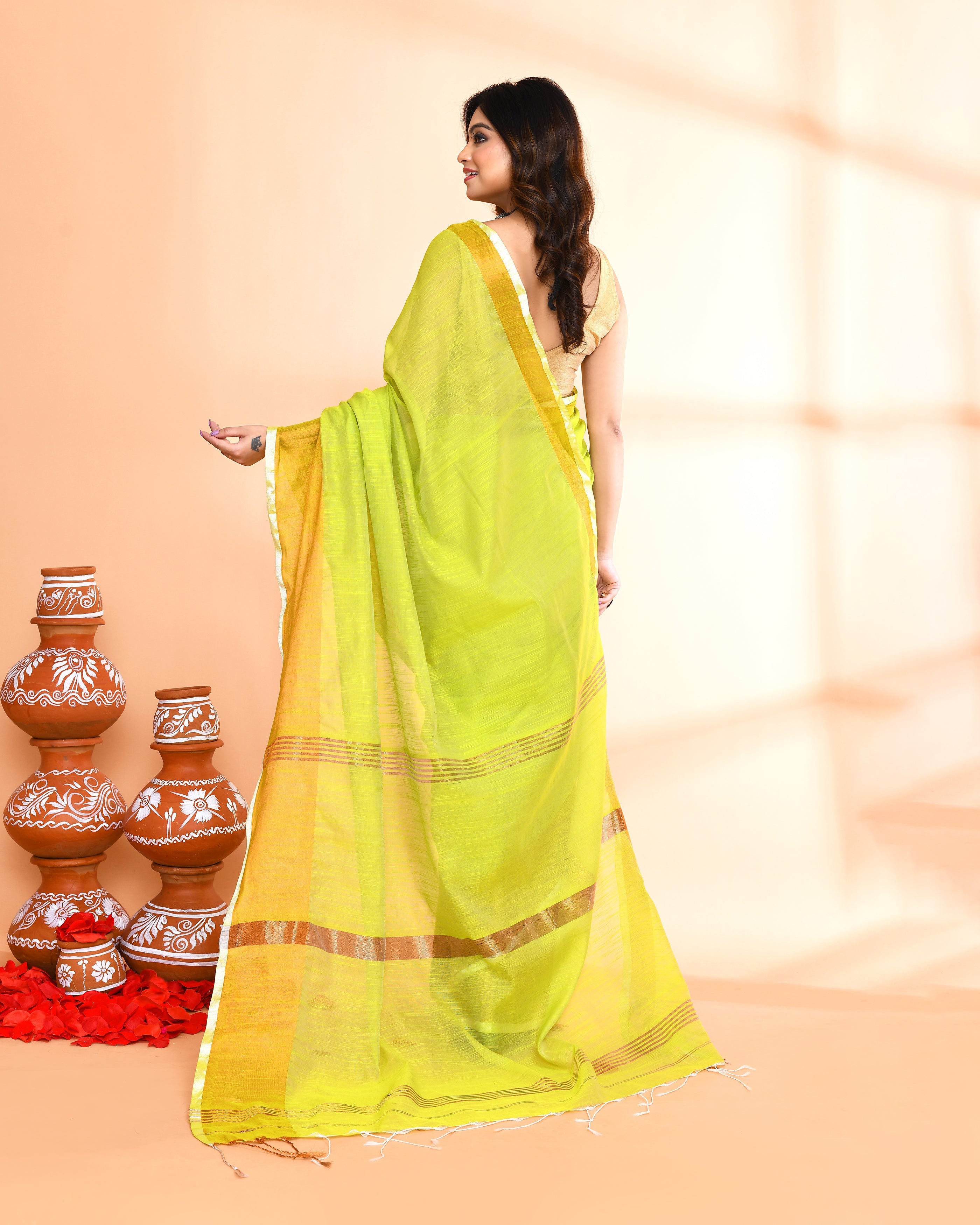 Piyari Fashion Women`s Cotton Silk Lemon Handloom Saree With Blouse - Distacart