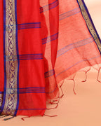 Piyari Fashion Women`s Cotton Silk Red Handloom Saree With Blouse - Distacart