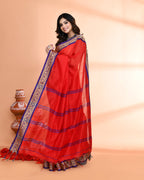 Piyari Fashion Women`s Cotton Silk Red Handloom Saree With Blouse - Distacart