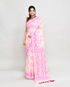 Piyari Fashion Women's Off White Pink Cotton Silk Jamdani Saree - Distacart